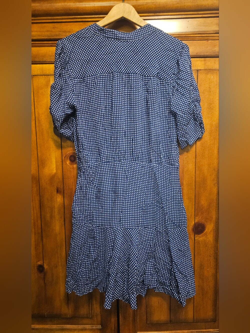 Free People Pippa Short Sleeve Mini Dress Blue Gingham Romantic L Autumn - Picture 2 of 6